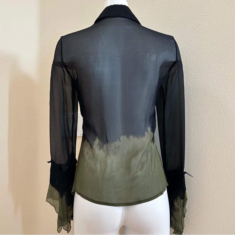 Versace Silk Blouse Lace X Small to Small Sheer Top Long Sleeves Button Front - Picture 5 of 8